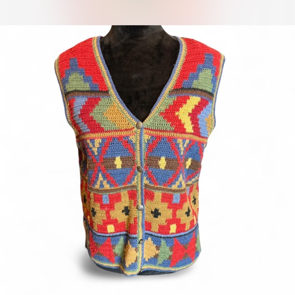 Vintage Robert Scott sweater Knit Vest with Aztec Patterns